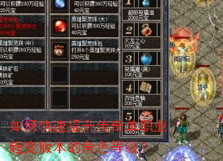 如何快速提升传奇单职业超变版本的角色等级? 如何快速提升传奇单职业超变版本的角色等级?